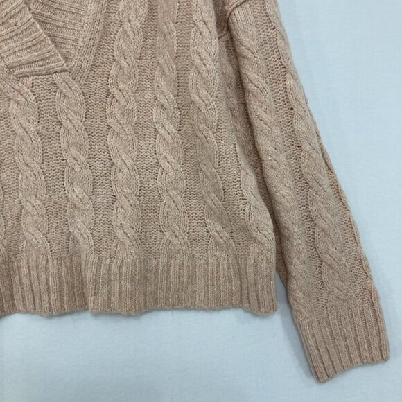 New American Eagle size Small Mauve Tan Cable Knit Hooded Oversized Sweater - Picture 4 of 10